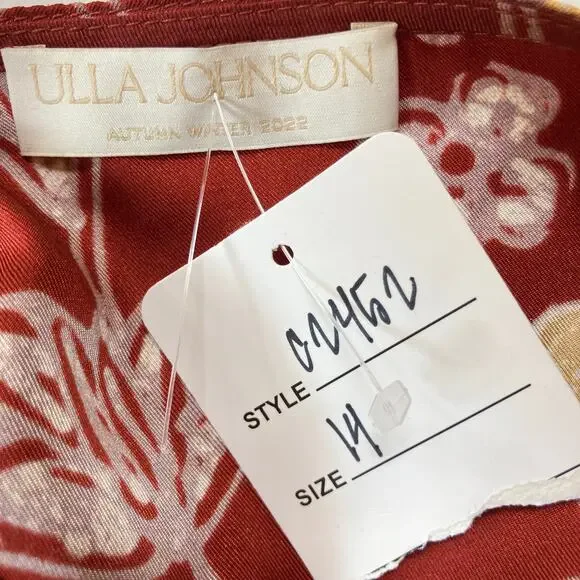 NEW Ulla Johnson Alma Asymmetric Ruched Silk Dress In Anemone Size 14 - Picture 8 of 10